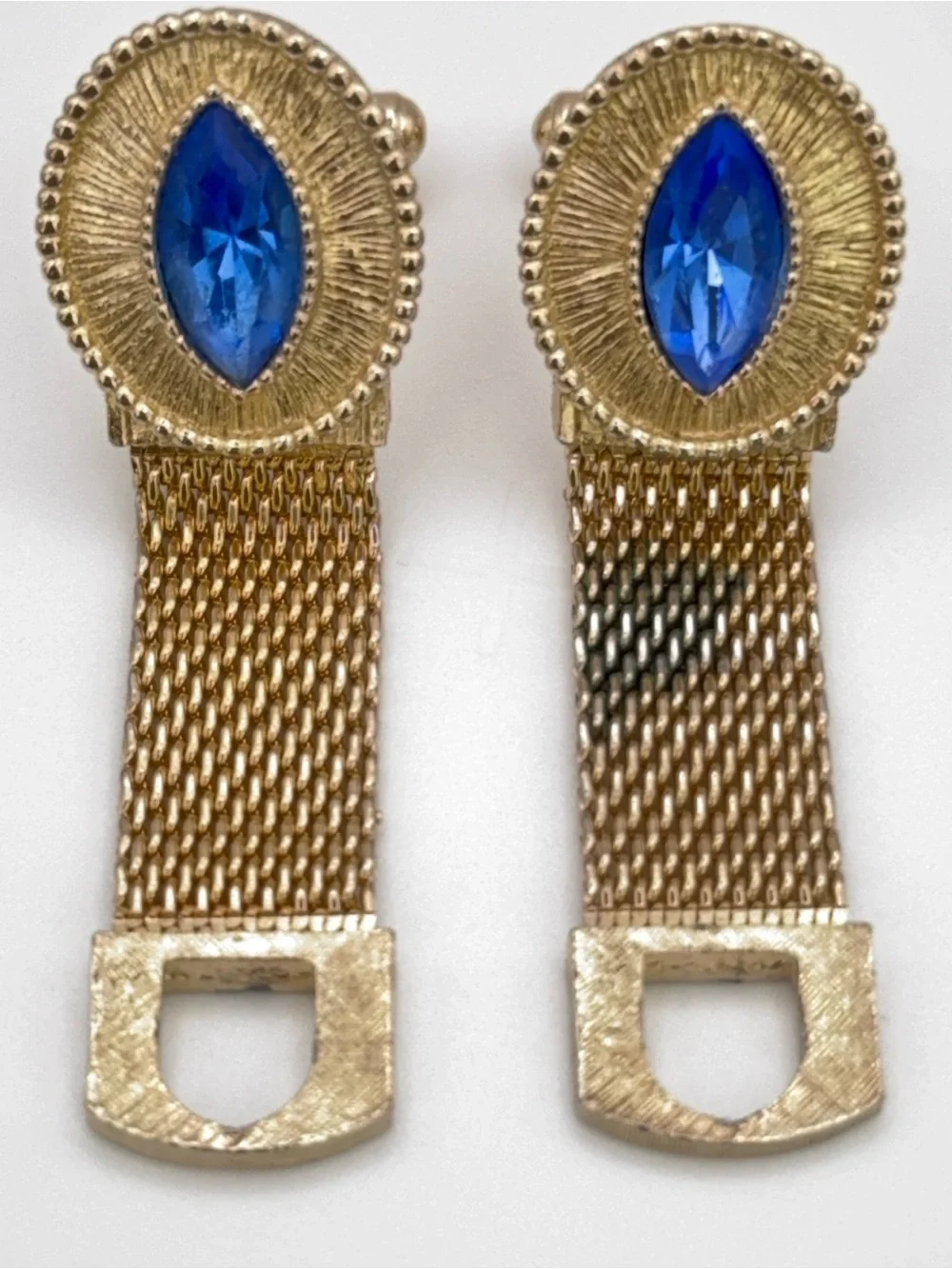SWANK Gold-Tone Wrap Around Cuff Links with Blue Marquise Style Rhinestone